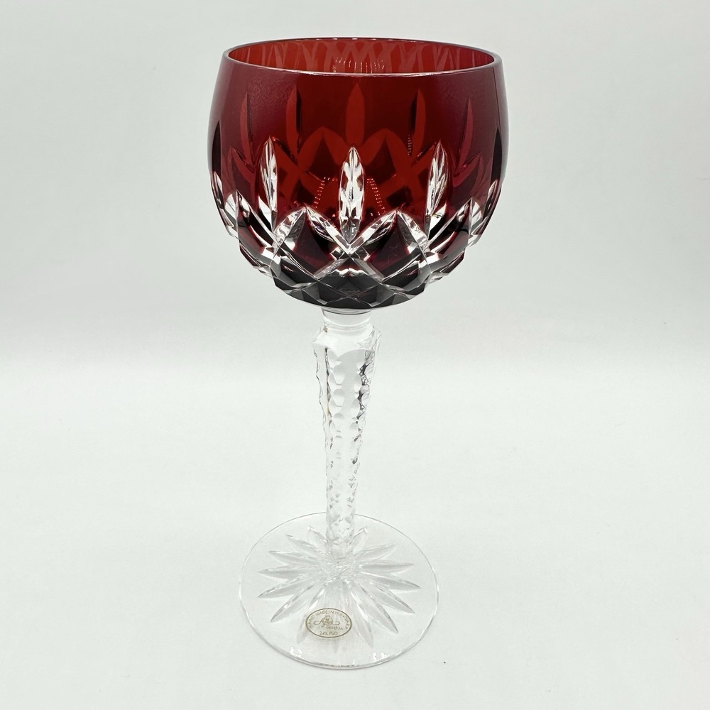 Ajka Arabella Red Cut To Clear Bohemian Crystal Hock Wine Glass Goblet Hungary